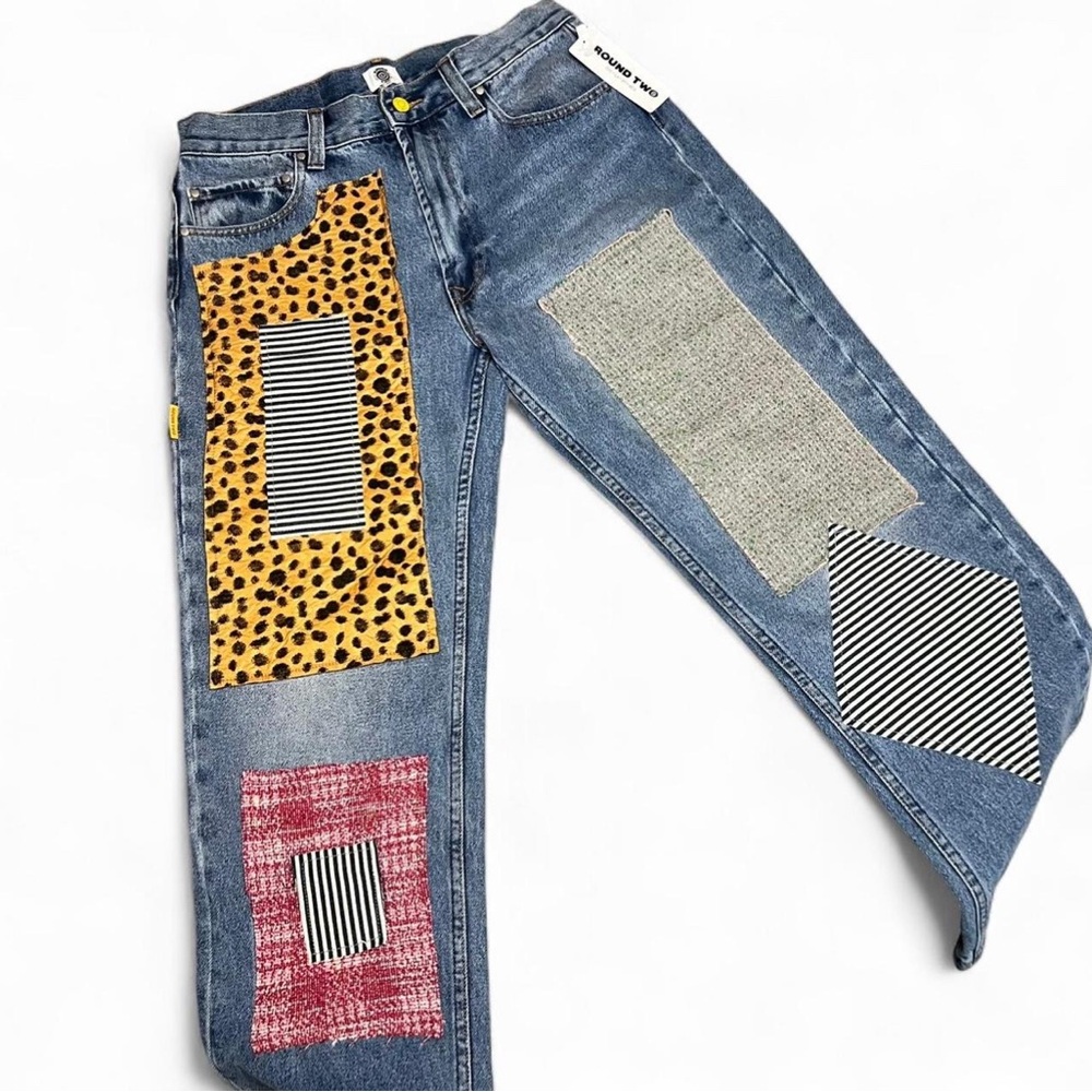 Round Two Patchwork Straight Jeans for Men Size Small